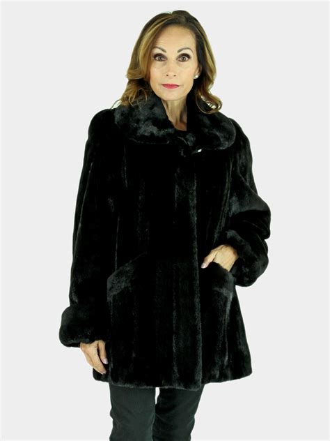 black prada dyed amercian fur coat|Black Shearling Fur Jacket .